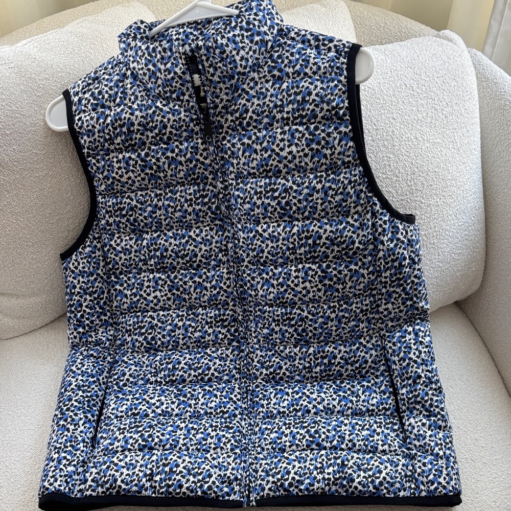 J. Crew Factory Blue and Black Patterned Puffer Vest